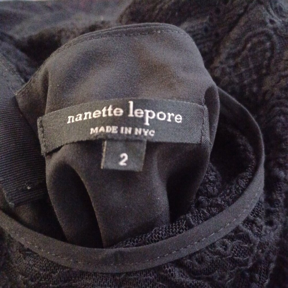NANETTE LEPORE 2 Black Lace A Line Dress Eyelet Texture Lined Classic Zip Back - Picture 13 of 15